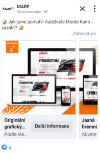 Facebooková reklama ve formátu carousel